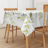 Aperturee - Aperturee Fresh Spring Rectangle Tablecloth with Light Green Botanical Plants for Easter and Garden Party Decor